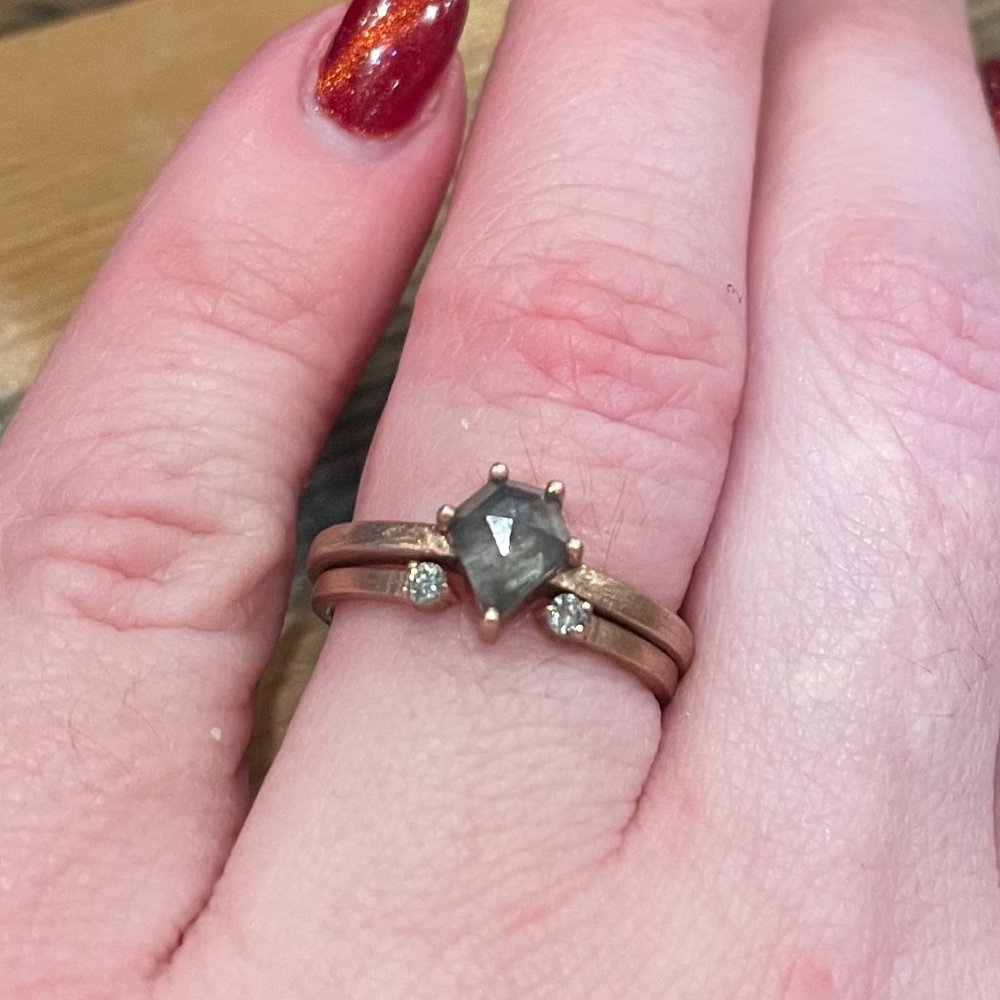Handmade Wedding Ring Set from Etsy-  14kt Rose Gold, Salt and Pepper Diamond